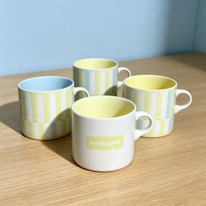 Multi-color Geometric Striped Daily Use Ceramic Cups