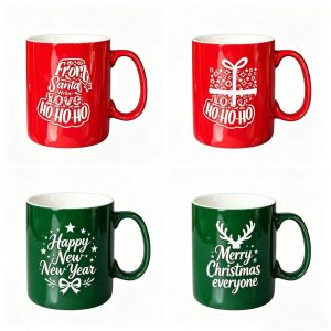 Christmas Ceramic Mug Set    Festive Holiday Coffee Cups with Santa & Gift Designs