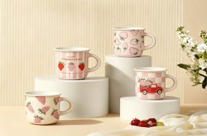 Cute Pink Strawberry Ceramic Mug