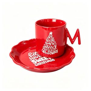 Red Christmas Ceramic mug and Plate