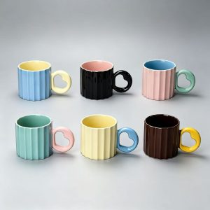 Ribbed Design with Heart Handle Coffee Cups