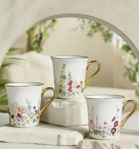 Gilded Floral Porcelain Mugs