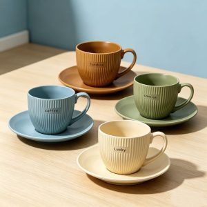 Ribbed Ceramic Mug Set