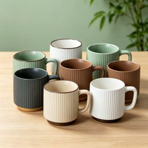 Rustic Ribbed Ceramic Mug Collection